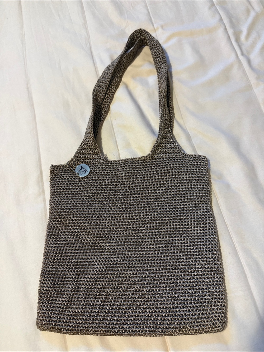 The Sak Metallic Beige/ Grey Knit Tote Bag - Neutral Gray Shoulder Tote